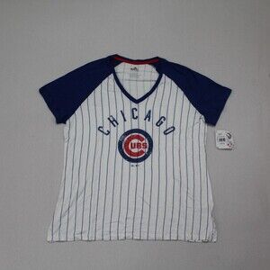 Chicago Cubs Women Top Tee Shirt Striped Majestic Size XL